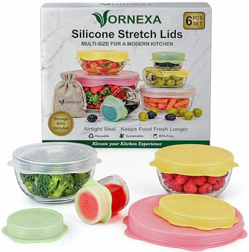 Silicone Stretch Lids, 6 PCS, Reusable Food Covers