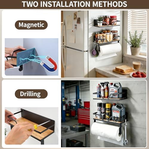 2-Pack Magnetic Paper Towel Holder with Shelf