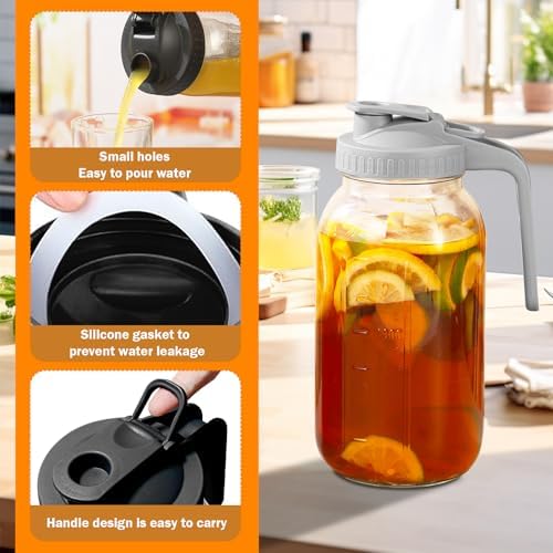 2 Pack Glass Pitchers with Lid, 64 oz Sun Tea Pitcher, Half Gallon