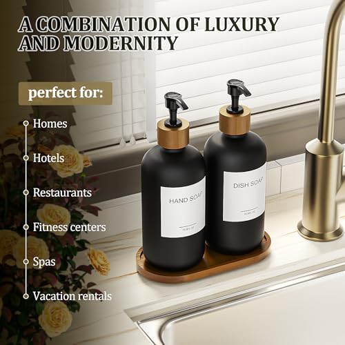 MASADI Black Soap Dispenser Set with Tray