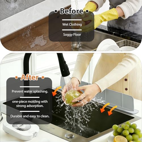Silicone Sink Splash Guard with Strong Suction Cups, Grey, 20 in