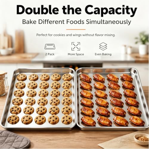 Stainless Steel Baking Sheet, 17.5" x 13" Cookie Sheet Set, 2-Pack