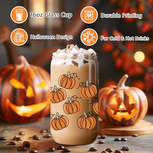 LEADO Pumpkin Cup - Fall Gifts, Halloween Glass Cup, Fall Basket