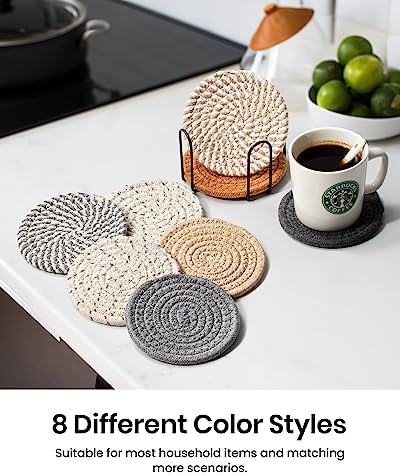Effectyou 8 Pcs Drink Coasters with Holder, 8 Colors Absorbent