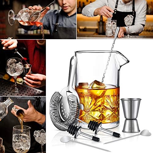Cocktail Mixing Glass, veecom 18oz Crystal Mixing Glass Bartender Kit