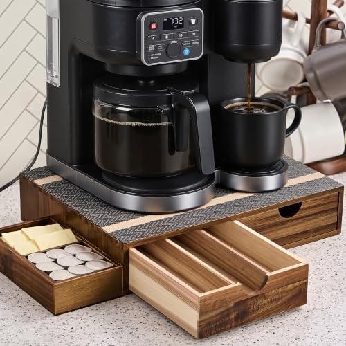 SMARTAKE Acacia Wooden Coffee Pod Organizer Storage Box Station