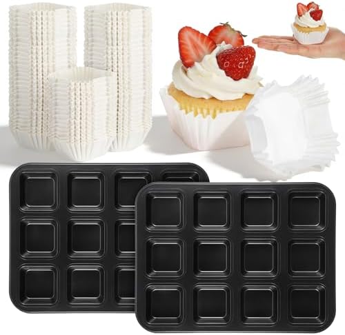 2 Pcs All Edges Brownie Pans with 1000 White Cupcake Liners, Nonstick