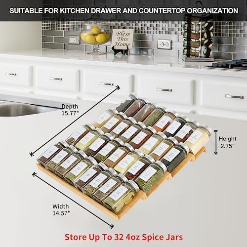 Spice Drawer Organzier, 4 Tiers Bamboo Spice Rack Tray Insert - Image 7