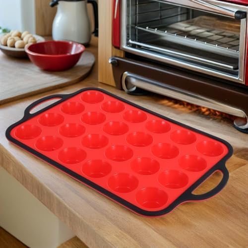 Silicone Mini Muffin Pan 24-cup with Metal Frame for Holiday Xmas
