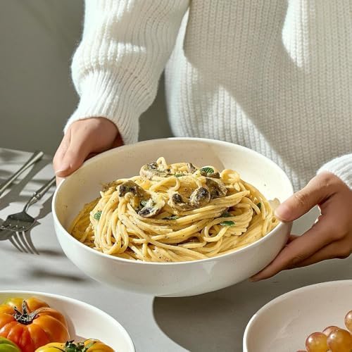 Gencywe 8.3" Pasta Bowls Set of 4, 34 oz Ceramic Salad Bowls, White