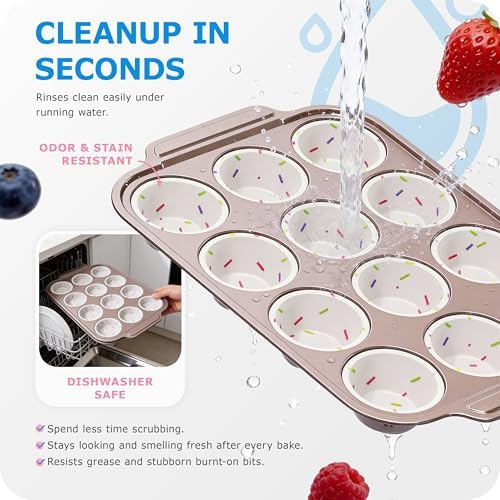 Silicone Muffin Pan for Baking with Metal Frame, 12 Cup Regular Size