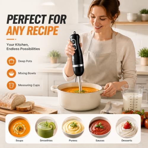 Turelar Corded Immersion Blender with 2 Speed Emulsifier, Puree, Blend