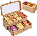 Tea Bag Organizer, Rust Wood 2 Layer Tea Box Organizer Storage
