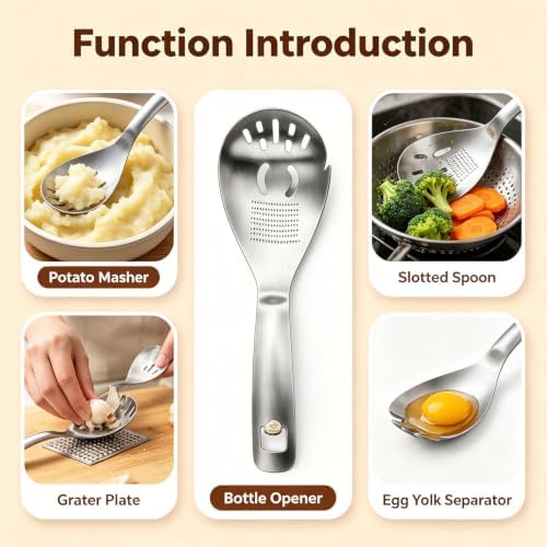 5-in-1 Stainless Steel Cooking Spoon Set, Multifunction Cooking