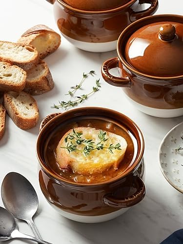 LE TAUCI French Onion Soup Bowls with Lids, Handles, 22 oz, Set of 4