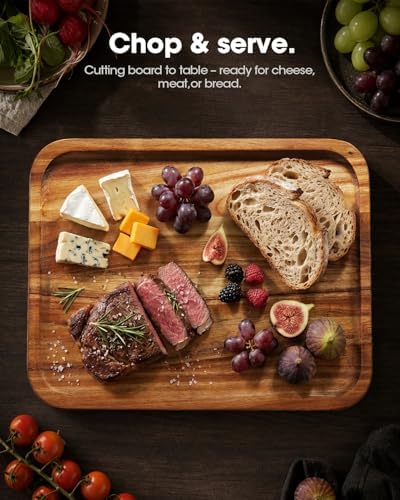 Acacia Wood Cutting Board Set of 3 with Stand, Non Toxic