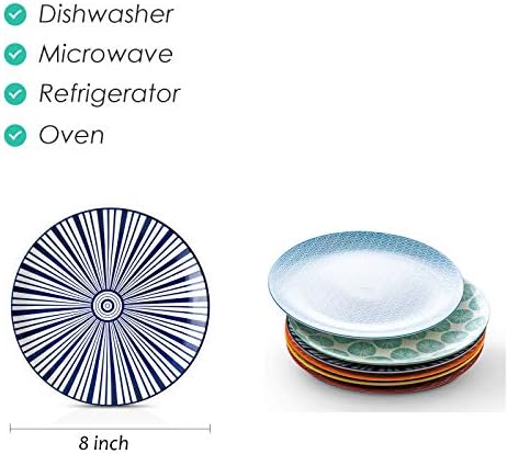 Selamica 8 inch Porcelain Dinner Plates, Large Size Serving Plate for