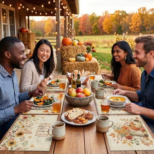 Fall Wildflower Placemats Set of 6, Autumn Place Mats 16x11in