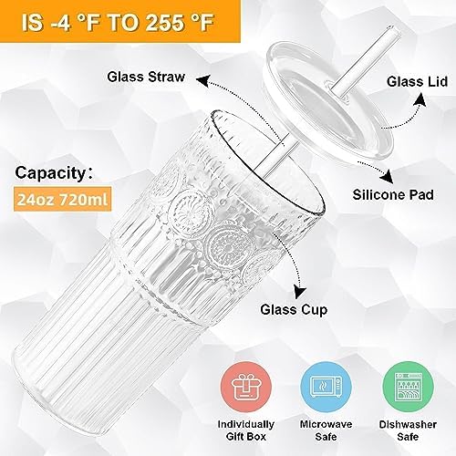 Bandesun All Glass Iced Coffee Cup With Lids and Straws,24 OZ High