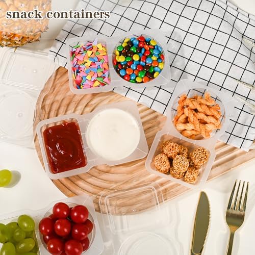 20 sets Reusable Snack Containers 2 Compartment Condiment Container
