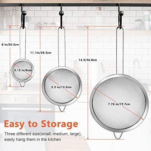Fine Mesh Strainer, 3-Piece Stainless Steel Colander Sifter Set with