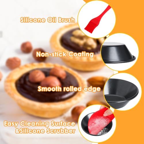 12 pcs Egg Tart Molds, Quyimy 3" Mini Tart Pans, Non-Stick Carbon