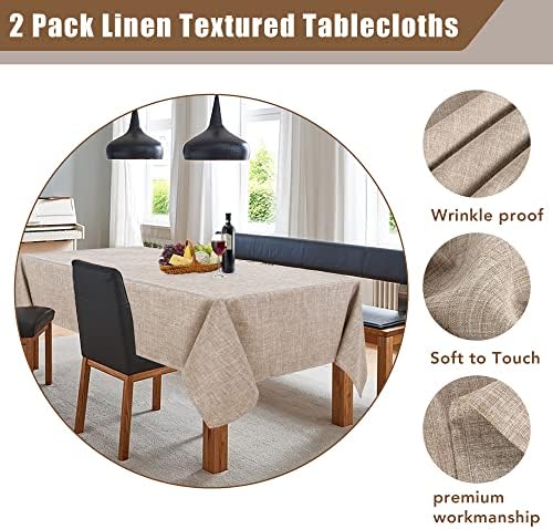 Fitable Nature Faux Linen Tablecloths Rectangle 60 x 84 Inch - 2 Pack