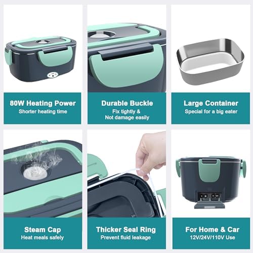 Electric Heated Lunch Boxes Adults: 80W Electric Lunch Box Food Heated