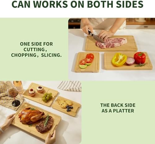BAMBANG Bamboo Cutting Board Set, 3-Piece Wooden Chopping Boards for