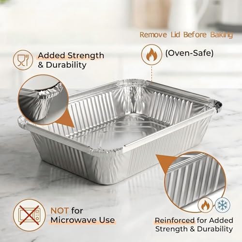 50 Pack Aluminum Pans with Cardboard Lids, 8.3"x6.2", 2.25 LB