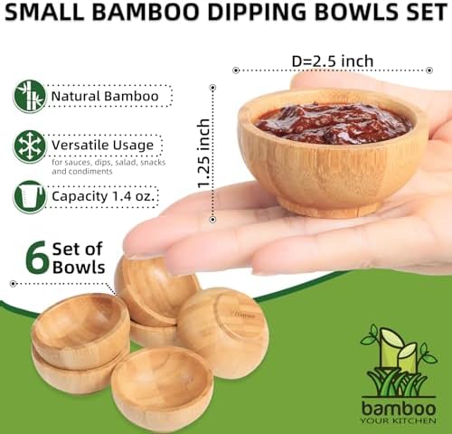 Dipping Bowls Set, Small Bamboo Pinch Bowls for Soy