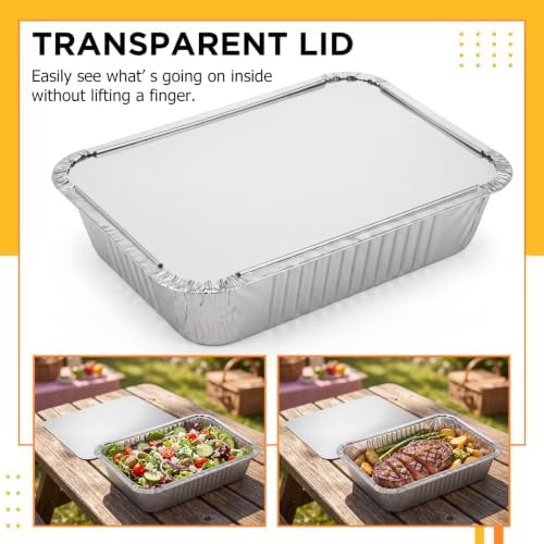 50 Pack Aluminum Pans Lids 9x13, Foil Covers, Disposable Half Sheet