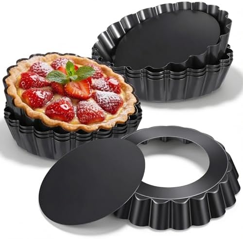 16 Pcs Mini Tart Pans with Removable Bottom, 4 Inch Nonstick Carbon
