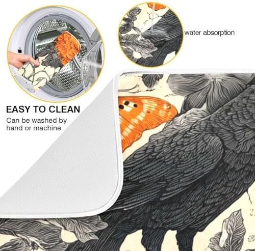 OTVEE Floral Macabre Skull Dish Drying Mat for Kitchen Counter