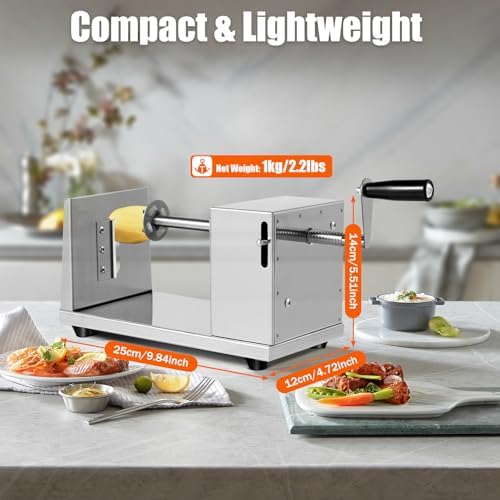 Commercial Manual Potato Spiral Cutter, 3-in-1, Stainless Steel
