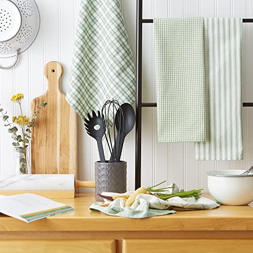 DII Everyday Kitchen, Urban Stripe & Basic Dishtowels, 18x28, Sage