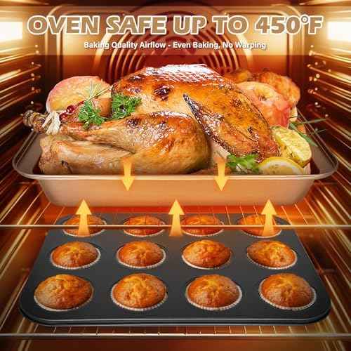26pcs Nonstick Baking Pans Set Carbon Steel, Muffin Pan with Silicone Cups, Cooling Rack, Round & Square Cake Pans, Measuring Cups & Spoons, Bakeware Sets for Beginners, Renters & Home Bakers