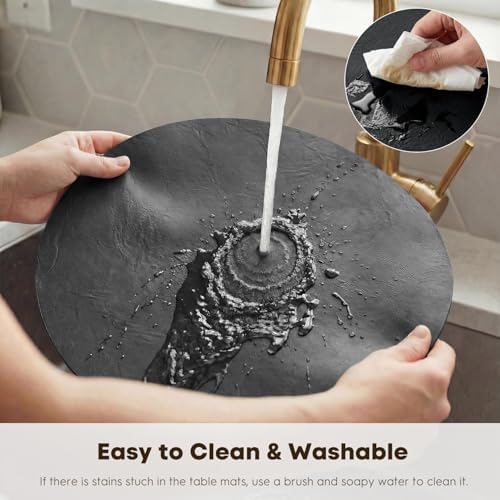 Artoid Mode Black Faux Leather Placemats Set of 4, 15 Inch Waterproof