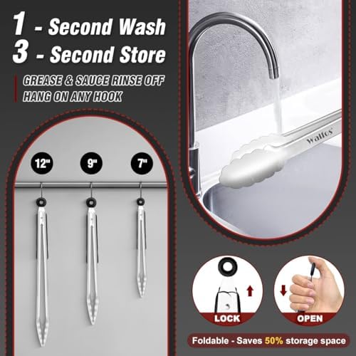 Food Grade Stainless Steel Kitchen Tongs for Cooking,BBQ - 7,9 and 12