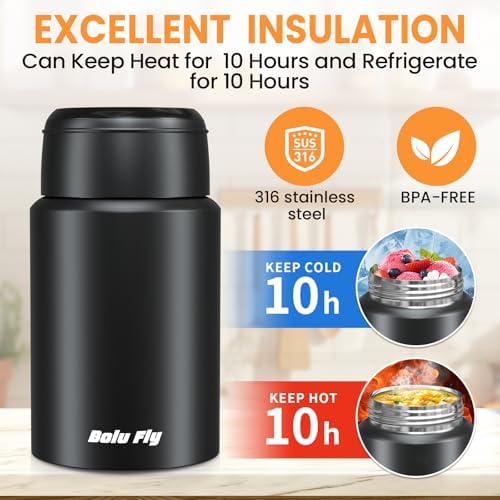 Insulated Food Jar Stainless Steel 2 Pack for Work & Travel Black