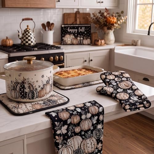 10 Pcs Fall Black Polka Dot Pumpkin Kitchen Decoration Gift Set