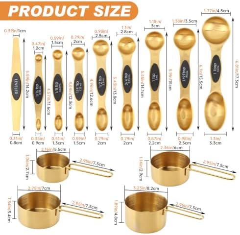 Gold Measuring Cups and Spoons Set, 13 Piece Stainless Steel Measuring