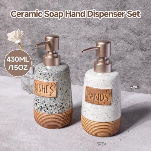 Hand and Dish Soap Dispenser Set, Ceramic, 15 OZ
