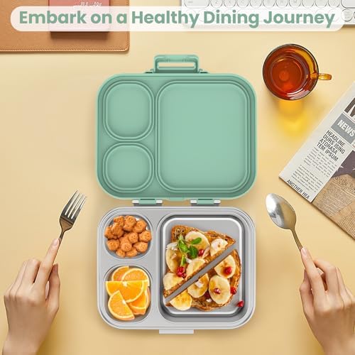 Pawtong Stainless Steel Bento Lunch Box for Kids | 3-Compartment Lunch