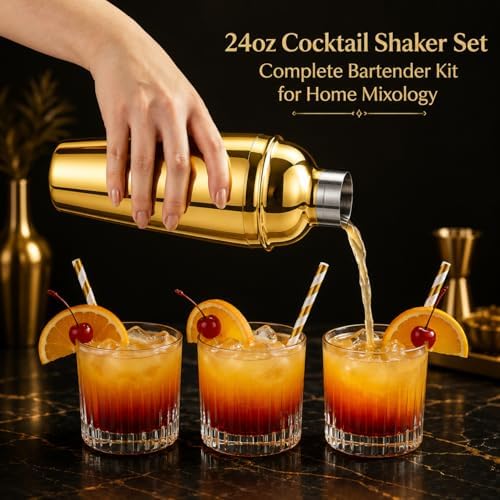 10-Piece Gold Cocktail Shaker Set,24oz Martini Shaker,Stainless Steel