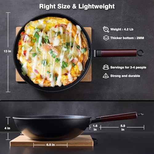 Teewe Carbon Steel Wok, 13" Woks & Stir-fry Pans Nonstick with Lid