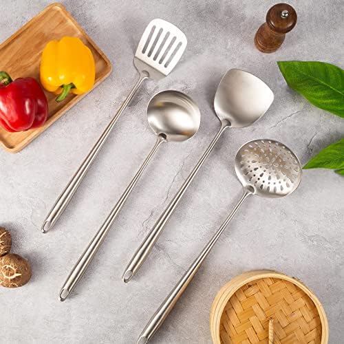 17′′ Wok Utensils - Wok Spatula and Ladle, Skimmer Spoon, Slotted