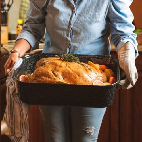 Granite Ware Covered Rectangle Roaster - Enamel on Steel, Speckled