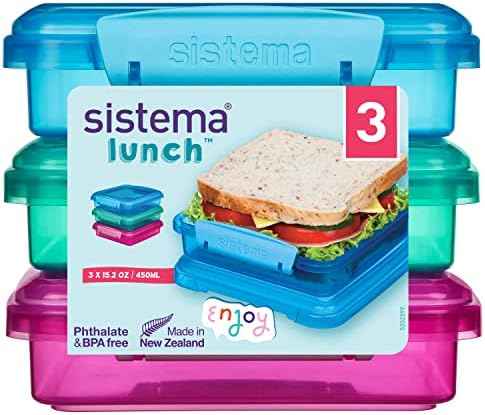 Sistema 3-Piece Sandwhich Containers, 1.9-Cup, Blue/Green/Pink