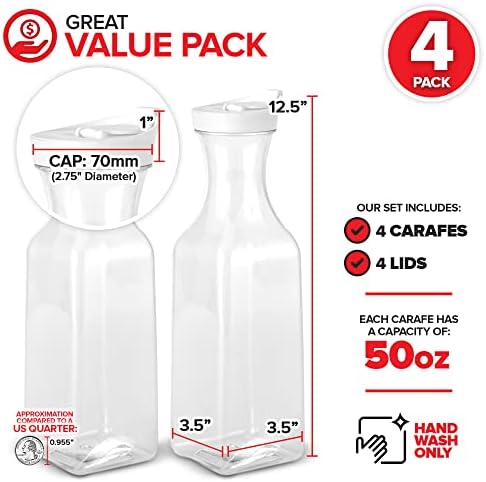 Stock Your Home 50 oz Square Carafes Plastic Juice Carafe with Lids